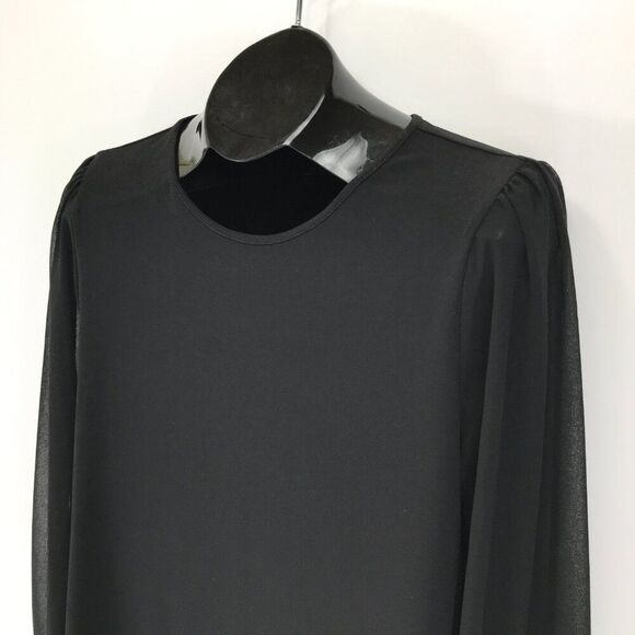 Calvin Klein Sheer Sleeve Blouse Women's Size Medium Black Stretch Career Party - Picture 4 of 12